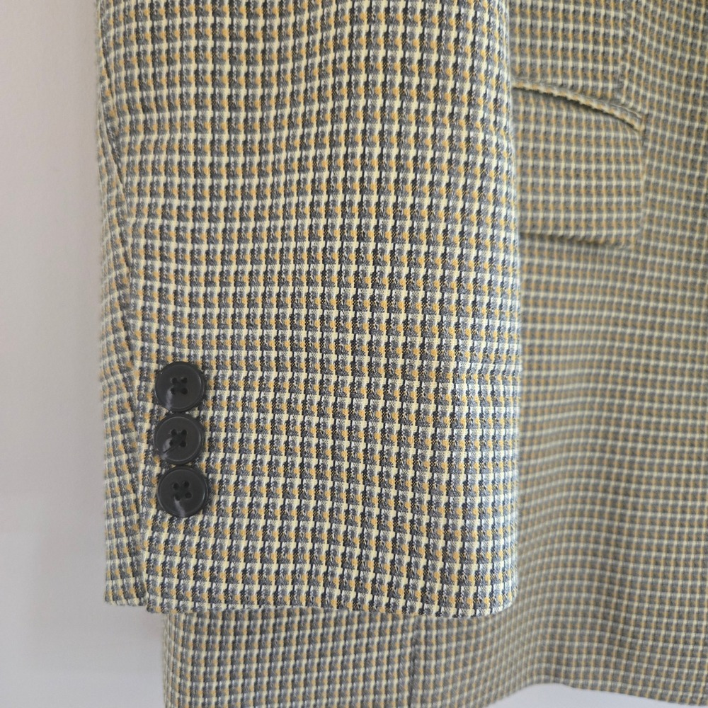 Worthington Womens Blazer Large Grey Yellow Plaid Houndstooth Open Front Jacket - Picture 6 of 8